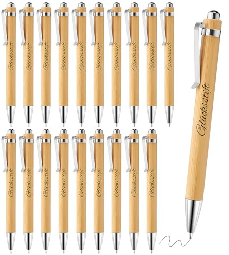 20 Stück Glücksstift Kugelschreiber Geschenke Bambus Druckkugelschreiber | Inspirierende Kugelschreiber Abschiedsgeschenk Kollegen Erzieherin Lehrerin Mitschüler Freundin Hochzeit Geschenk