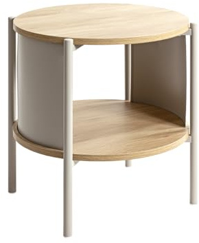 HAKU Side Table Round Side Table Natural Oak Cashmere Grey MDF Metal Round Coffee Table – Dimensions: H 44 x Ø 44 cm Style: Modern