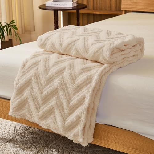 WONGS BEDDING Kuscheldecke Flauschig Decke 150x200 cm XL als Sofadecke Couchdecke Warme Decken, Sofa Decken Doppelgesicht Extra Weich, Flauschig Wohnzimmer, Wolldecke Cream Sofa überwurfdecke