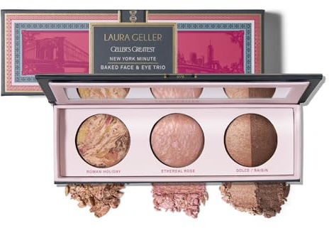 Laura Geller Beauty Geller's Greatest New York Minute Gesichts- & Augenpalette - Enthält Rouge, Bronzer und Lidschatten Duo - Reisefreundliches Make-up Kompakt für reife Haut
