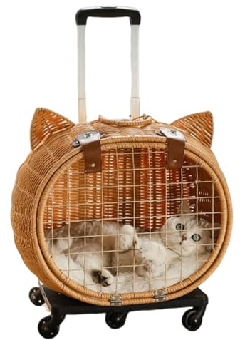 Hunde- Teleskopgriff Retro Atmungsaktive Haustierbox | Geflochtener Rattan-Klein-Hunde--Träger Mittelgroße Welpen Kitten Tiere Reisetransport Picknick Outdoor Camping Einkaufen