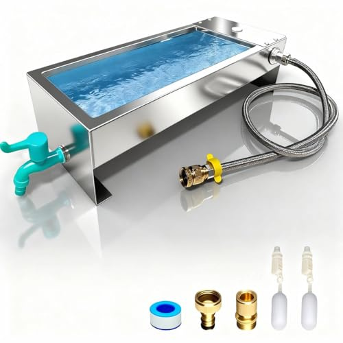 Paiaojia Automatic Livestock Water Trough 3 Gallons/12 Quart Livestock Animal Stainless Steel Automatic Waterer with Float Valve Kit for Goat Cattle Horse Hog Pigs Dog Outdoor, 22 L x8.6 W x 5.1 H