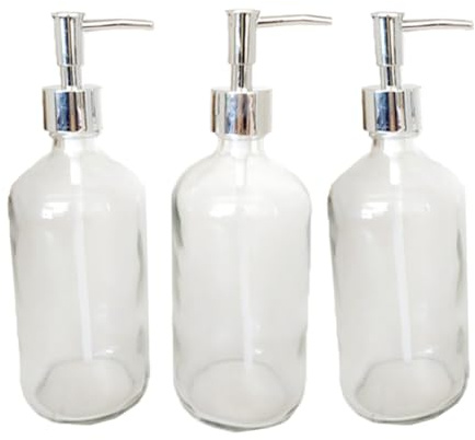 DIYEAH Lot de 3 Flacons Pompe en Verre 500 ML pour Savonnette Liquide et Lotion, Contenant Rechargeable Portable pour Salle de Bain, Bouteille de Shampoing Vide Multifonction pour Voyage