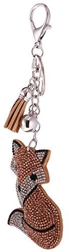 Gazechimp Porte-clés Animal Cuir Strass avec Franges Porte-clefs Fille Femme Pendentif Sac Décor Voiture - Renard Champagne