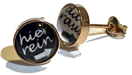 Spruch hier rein da raus rosevergoldet 925 Sterling Silber 8mm Ohrringe Ohrstecker