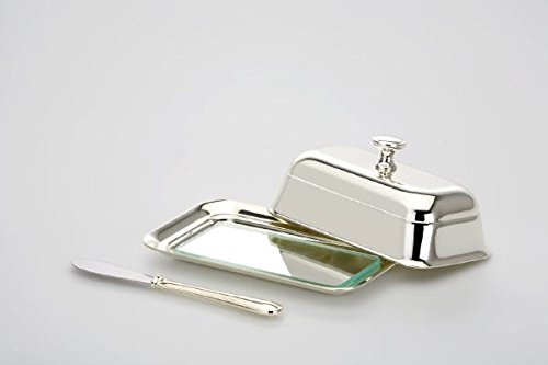 Silber Tischkultur Butterdose 1/4 Pfund mit Glaseinsatz & Buttermesser 13,5 x 8,0 cm Höhe 6,0 cm versilbert Anlaufgeschützt