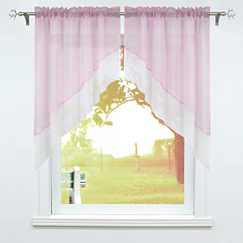 SCHOAL Scheibengardine mit Tunnelzug 2 Stück Kleinfenster Gardinen Küche Set Bistrogardinen Voile Stores Fenstergardine Modern Rosa BxH 120x125cm