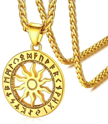 FaithHeart Norse Vikings Men's Necklace, Thor's Hammer Pendant, Rone/Celtic/God Odin Stainless Steel/Gold/Black with Chain 55 + 5 cm, Lucky Charm Jewellery for Men Boys Women