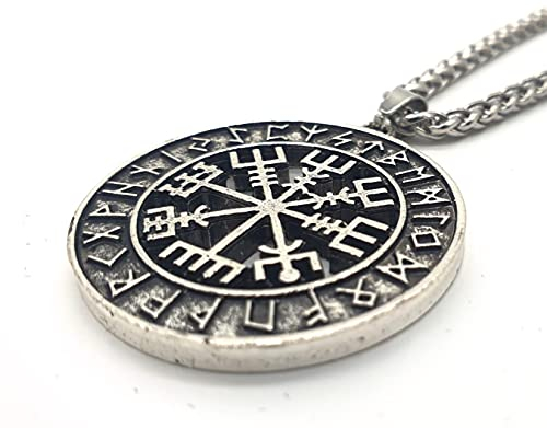 AB Viking Crafts Vikings Edelstahl Anhänger Vegvisir Wikinger Kompass mit Edelstahlkette im Schmuckbeutel