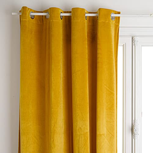 Atmosphera - Rideau à Oeillets occultant Velours - Jaune Moutarde 140x260 cm