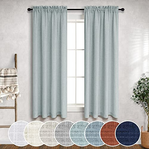 Aqua-Vorhänge, 96,5 cm breit, für Küche, 2 Paneele, Stangentaschen, halbtransparent, Leinen, kurz, Café, Blau, Grün, Stufenvorhänge für Keller, Wäscheschrank, Badezimmer, kleine Fenster, Blaugrün,