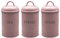 Set of 3 Tea Coffee Sugar Canisters,Storage, Rust Resistant, Powder Coated Ideal for Kitchen Storage Coffee Granules, Tea Leaves & Bags & Sugar Cubes (PINK)