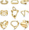 LOLIAS 9 Teilige Gold Ringe für Damen Klobige Ringe 18 Karat Vergoldetes Ringset Statement Daumenring Gewölbte Dicke Offene Ringe Set für Frauen Verstellbar