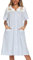 YOZLY House Dress Womens Embroidered Housecoat Short Sleeve Duster Robe with Front Pockets S-3XL, Light Blue, 3XL