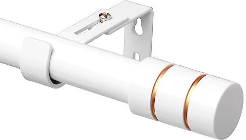 Gardinenstange, 64-181cm lang und mit zwei Halterungen, Gardinenstange mit Zylindrisch Endstück für Wohnzimmer oder Schlafzimmer Weiß