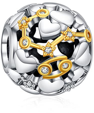 Annmors Sternzeichen Birthstone Charm for Bracelet Necklace 925 Sterling Silber Bead with Cubic Zirconia Krebs Charms Anhänger für Armbänder Halskette,Christmas Birthday Gifts for Women Girl Friend