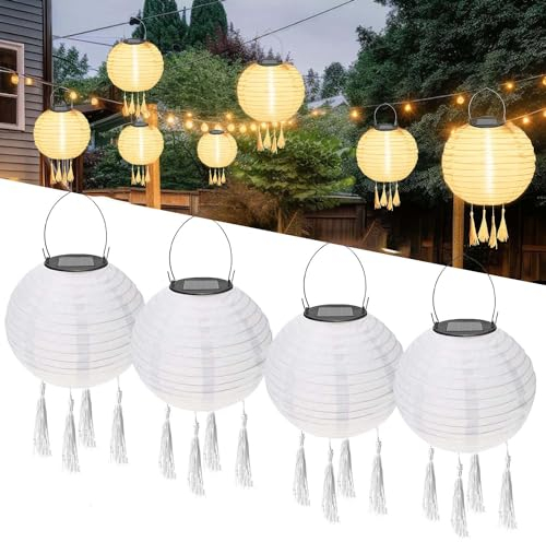 Lámpara Luz Solar al Aire Libre, Linternas LED Lámparas Solares, Lamp Shade Esférico, Lámpara Colgante Solar Impermeable, Luz Colgante de Papel Esférico, Luces Solares Exterior, Farolillos Solares