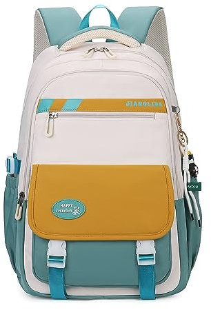 FANDARE Schulranzen Mädchen Junge Schulrucksack Daypacks Büchertaschen für Grund-, Mittel- und Oberschüler Rucksack Hochschule Damen Schultertaschen für Uni Reisen mit Plüsch-Accessoires Gelbgrün