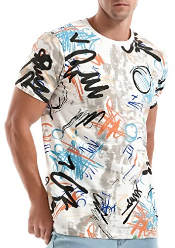 RONOMO Herren T-Shirts, Krawatte gefärbte T-Shirts, lässige T-Shirts, Bedruckte T-Shirts, Graffiti T-Shirts(TY BAI L)