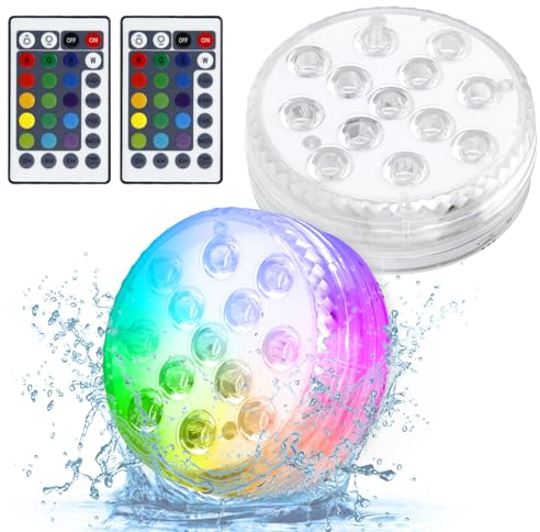mizikuu 2 pz Mini Luci LED Sommergibile, Lampada subacquea Impermeabile RGB Multicolore Candele LED Illuminazione con 2 Telecomandi per Piscina Stagno Acquario Vaso Decorazione Halloween Natale