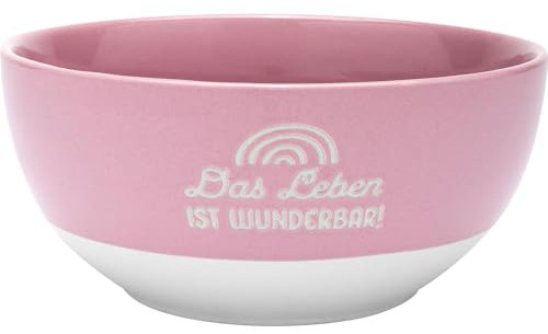 GRUSS & CO Schale mit Motiv Wunderbar | Schale aus Steinzeug, farbig glasiert, mit Garvur und Spruch, 60 cl, Rosa | Frühstück, Müslischale, Geschenk | 48953
