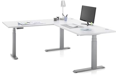 DEINE TANTE EMMA 39-560-G0 Eckschreibtisch Ben 10 Büroschreibtisch Grau/Silber elektr. höhenverstellbar ca. 180/62-127/177 cm
