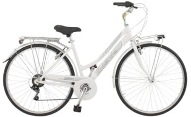 Velomarche Bazam - Damenfahrrad City Bike Town 28 Zoll, 18-Gang-Schaltung, Stadtfahrrad, Aluminiumrahmen, Erwachsene Damen, Größe 46, Weiß