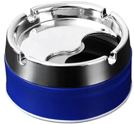 Stainless Steel Ashtray Portable Stainless steel ashtray, Stylish Metallic Ash Tray with Rotating Lid Blue