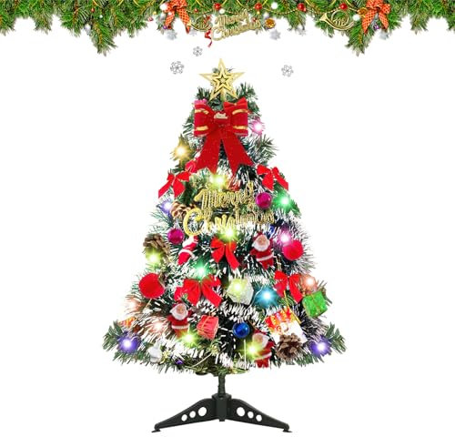 Hillylolly Mini Weihnachtsbaum, 60cm kleine Weihnachtsbäume, Weihnachtsbaum klein Geschmückt, Geschmückter Weihnachtsbaum, Künstlicher Weihnachtsbaum mit Beleuchtung, Tisch Weihnachtsbaum-C