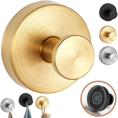 Luxe Hold No-Drill Hooks, 2024 Upgraded Suction Cup Hooks, Stainless Steel Waterproof Suction Cup Hooks for Shower, Bathroom, Hanging Towels, Mounting on Glass Shower Doors, Tile (1 PCS gold)