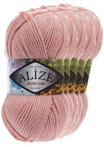 5 x 100g Strickgarn Strickwolle Alize Burcum uni/einfarbig, wähle deine Farbe, Farbe:161 altrosa