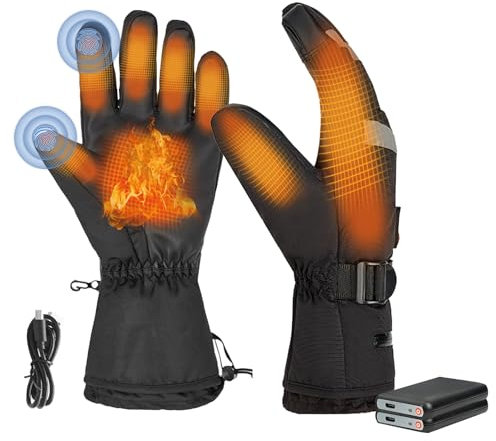 Beheizbare Handschuhe für Herren Damen, 3 Stufige Skihandschuhe Mit Heizung 7,4V 6000mAh Akku Fäustlinge Handwärmer Fahrrad Motorrad für Jagd Angeln Skifahren Schnee, Touchscreen