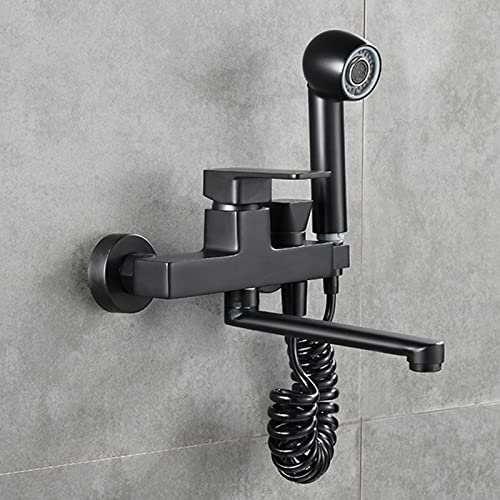 JMRTQMEC Küchenarmatur Wandmontierte Spülbeckenarmaturen Schwarze Zweiloch-Spritzpistole Messing-Warm- und Kaltwasser-Spülbeckenarmatur-20Cm(30cm)