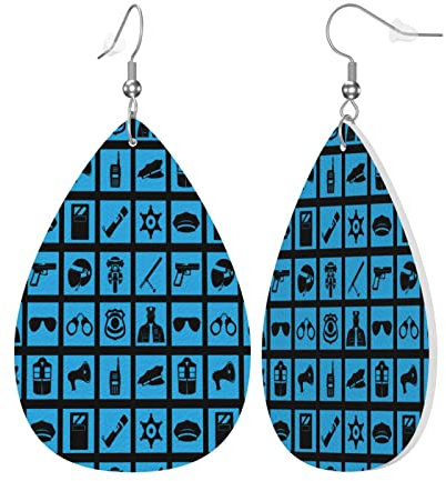 Hieuaoz Kunstleder-Ohrringe, dünne blaue Linie, Polizei-Symbole für Frauen, Tropfenform, baumelnde Ohrringe, Schmuckgeschenk, Einheitsgröße, Polyurethan