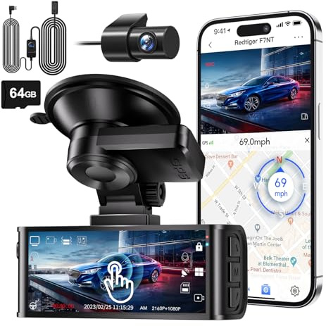 REDTIGER 4K STARVIS 2 Dashcam Auto Vorne Hinten und OBD Harwire Kit,Touchscreen 3,18 Zoll,Sprachsteuerung,Dash Cam Auto 5.8GHz WiFi 6,GPS,Kostenlose 128GB Karte,2160P UHD-Nachtsicht,Notfall-Sperre