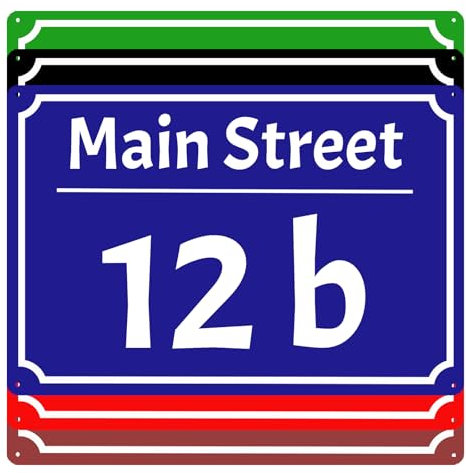House number plate for outside, large front door number signs made of aluminum, street sign for wall house, 15 x 20 cm / 20 x 30 cm / 30 x 40 cm, blue black