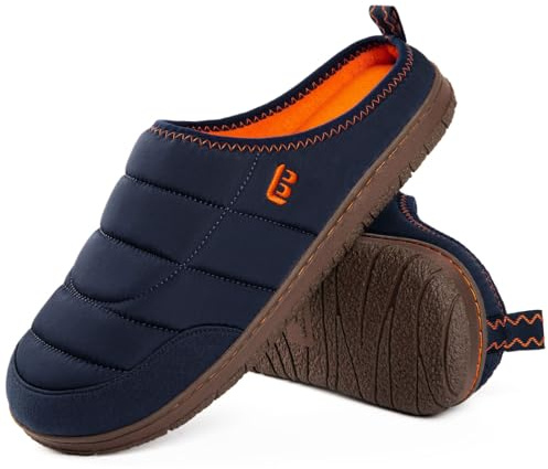 LongBay Men's Camping Slippers Memory Foam Comfy House Shoes Indoor Outdoor | Quilted Nylon Men's Slippers, Water Resistant Outdoor Camping Shoes, Warm Coral Fleece, Memory Foam, Non Slip Sole, Slip On