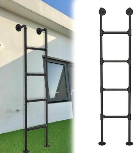 Scala in ferro battuto nero per finestre in ferro battuto per tetto/garage all'aperto scala da arrampicata altezza 154,9 cm
