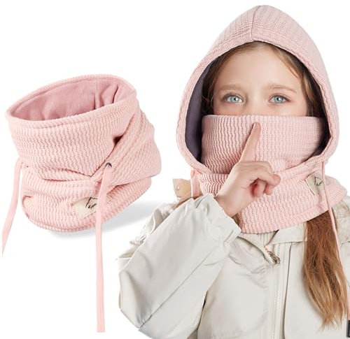 AYPOW Cagoule d'hiver Thermique pour Enfants 4-10Ans, Multifonction Coupe-Vent Masque de Ski, Bonnet Tricoté Doublure Polaire Chaude Casquette Cache-Cou Tour de Cou écharpe Garçons Filles Plein Air