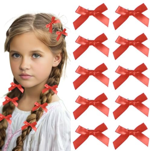 GGUFAY 10 Stück Schleifen-Haarspangen, Pferdeschwanz-Clips 4cm, Entenschnabel-Haarschleife für Kinder, Mädchen, Frauen (Rot)