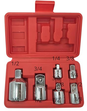 AC Tools Juego 6 adaptadores carraca y llave de Vaso 3/4-1/4-1/2-3/8 Adecuado para Llave Trinquete punta cuadrada 6 piezas