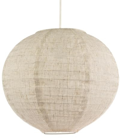 Modern Chic Natural Linen Fabric Oatmeal Spherical Ceiling Pendant Lighting Shade | 30cm Diameter | Unique Textured Effect by Happy Homewares