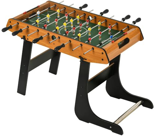 HOMCOM Futbolín Plegable con 22 Jugadores 98x42x62,5 cm Negro y Natural | Juego de Mesa de Fútbol, 2 Contadores, para Niños y Adultos
