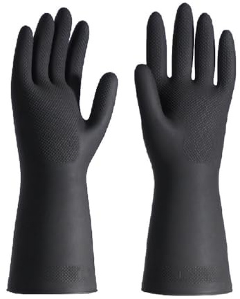 6 Pack (3Pairs) Thicken Rubber Gloves, Non-slip, Bouncy, Reusable Cleaning Gloves, Without Pungent Smell, length 12.2IN (Black, Medium)