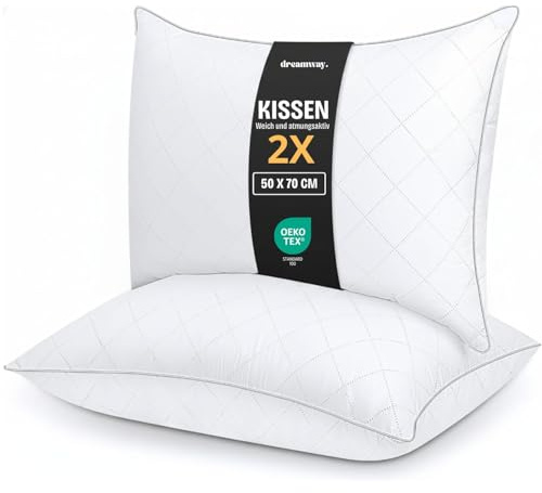 DREAMWAY Kissen 50x70 cm, 2er-Set Hotelqualität - Mikrofaser Weich | Atmungsaktiv und hypoallergen, Oeko-Tex zertifiziert, formstabil, geeignet für alle Schlafpositionen