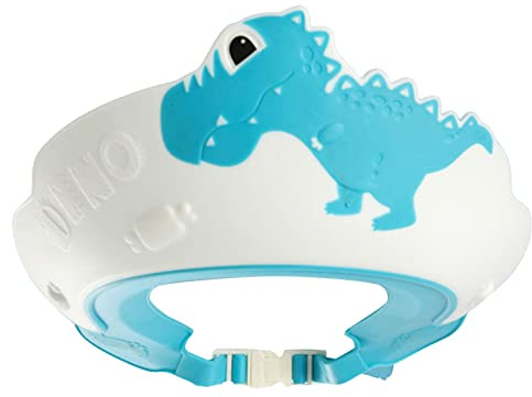 Rutschfeste Baby-Duschhaube mit Dinosaurier-Muster, Augenschutz, für | Wasserabweisendes Design, breite nach oben gebogene Krempe, individuell einstellbare Passform, wasserdichter Ohrenschutz