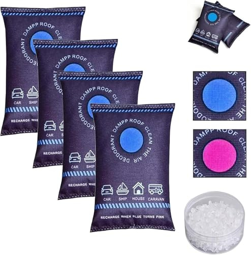 DSXVJHD 4pcs Dehumidification Bag Desiccant, 2025 New Reusable Moisture Absorber Pack, Silicone Dehumidification Desiccant Bags for Home, Car, Basement, RV, Boats, Closet (4)
