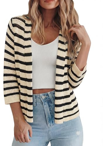 Kistore Cardigan for Women 3/4 Sleeve Summer Crochet Shrugs Open Front Bolero