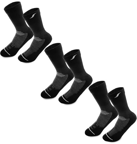 Safersox Merino Wandersocken Herren & Damen 3 Paar – Halblang/Mid-Crew Trekkingsocken mit Geruchskontrolle – 50% Merinowolle, leicht & gepolstert, anatomisch (L/R), Outdoor Hiking