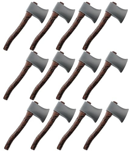Woodsman Axe with Brown Handle Fancy Dress Accessory - 41 cm Long Plastic Axe Prop with Wooden Handle - Perfect Fake Axe for Halloween and Book Fancy Dress Prop - Pack of 12